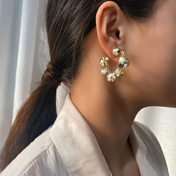 Anthro Gold ✦ Silver Hoop Metal Earrings ✦ - Picture 1 of 4